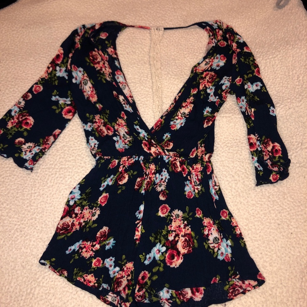 Navy, Floral Romper